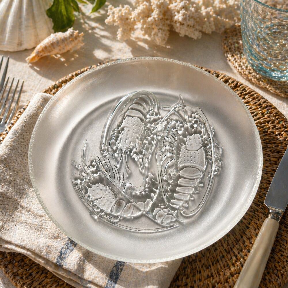 Vintage Pasari 9" Clear Pressed Glass Plate | 1970s Shrimp Lobster Crawfish